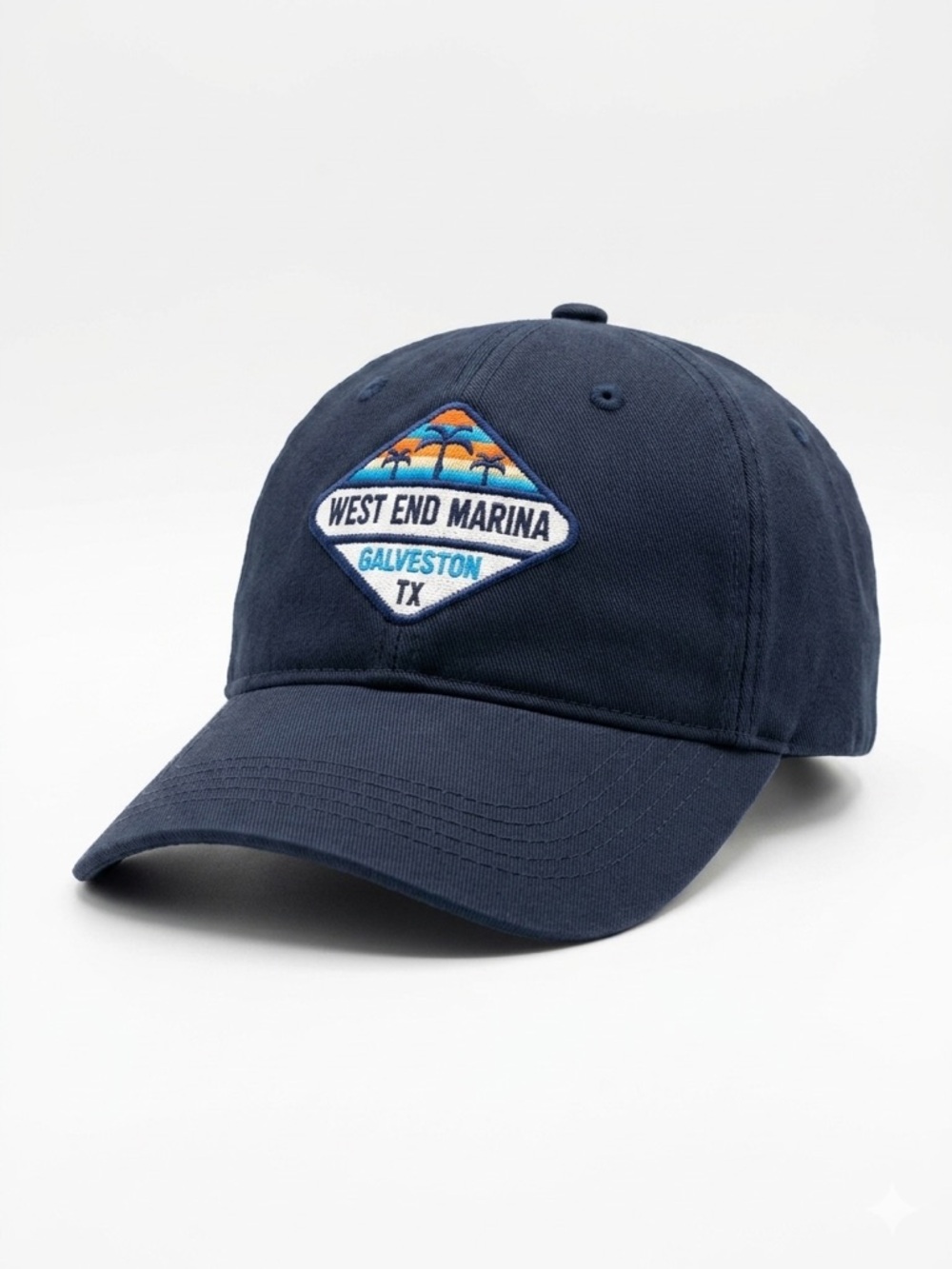 West End Marina Galveston TX Hat Outdoor Cap Navy Adjustable Dad Cap